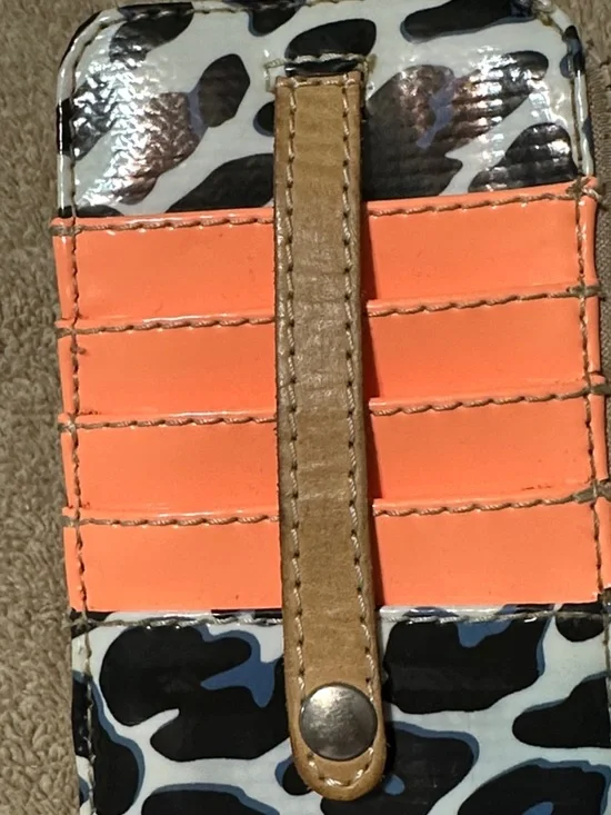 Consuela White Leopard Card organizer Wallet with Coral Accent - Picture 5 of 6